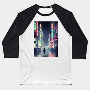 Hero Enters Tokyo Neon Rainy Anime Japan Baseball T-Shirt